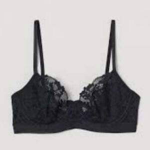 H&M Size‎ 34D Women's Unpadded Underwire Black Lace Bra In Like New Condition
